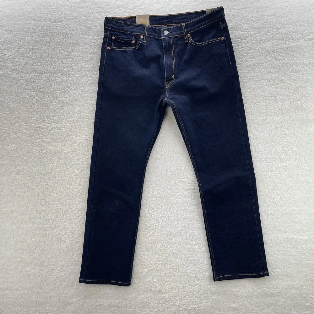 Levis Jeans Mens 36x30 Blue 513 Straight Fit Dark Wash Denim Grunge Cowboy
